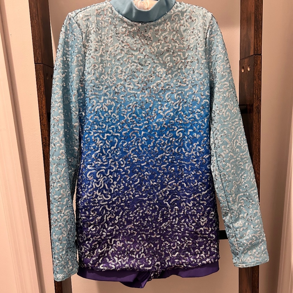 Weissman Blue Sequined Long-sleeved short bodysuit